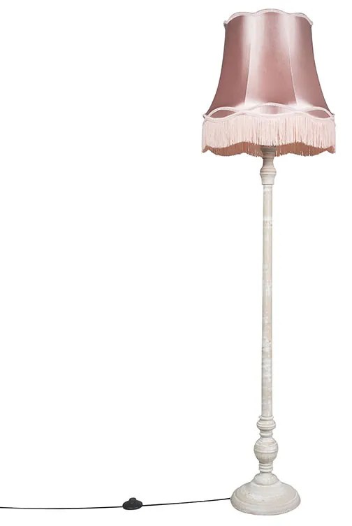 Candeeiro de pé retro cinzento com abajur rosa Granny - Classico Retro