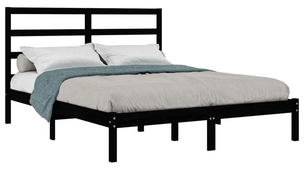 Estrutura de cama 140x190 cm madeira de pinho maciça preto