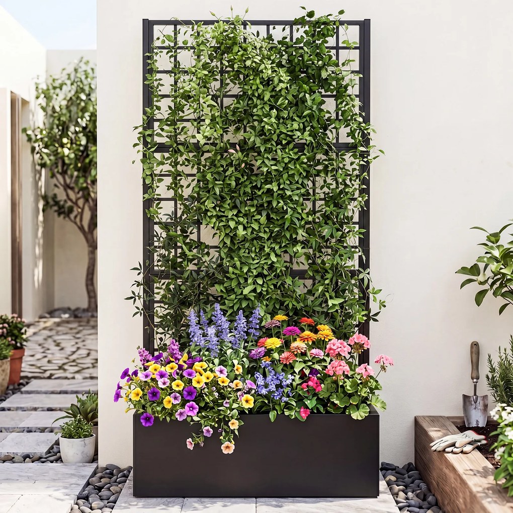 Floreira Quadrada com Treliça, 90 x 40 x 180,5 cm, Capacidade de 100 L, Preto