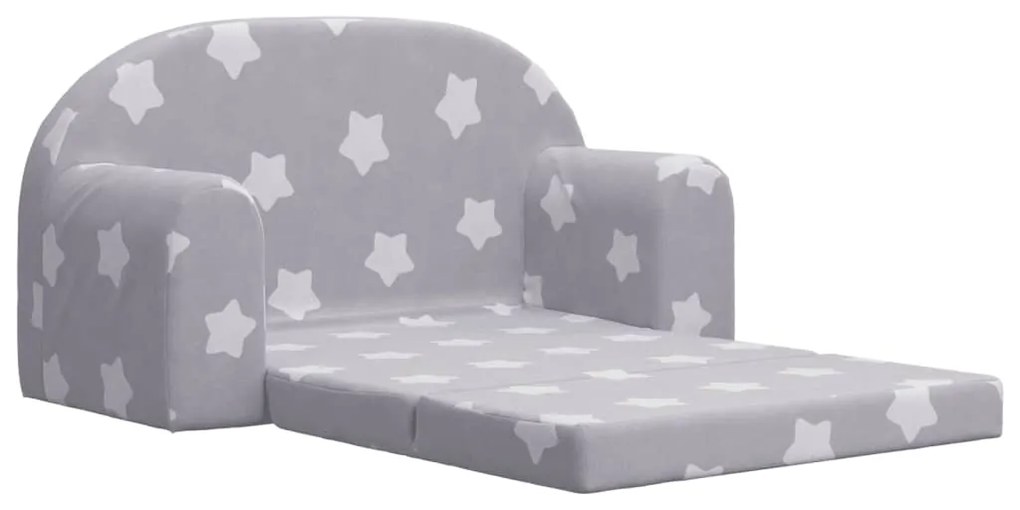 Sofá-cama infantil 2 lugares c/ estrelas pelúcia cinzento-claro