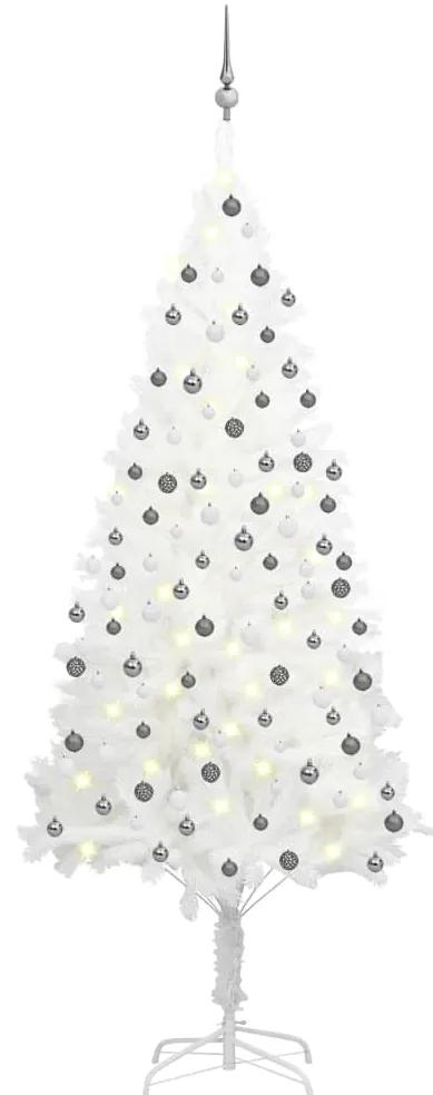 Árvore de Natal artificial com luzes LED e bolas 210 cm branco