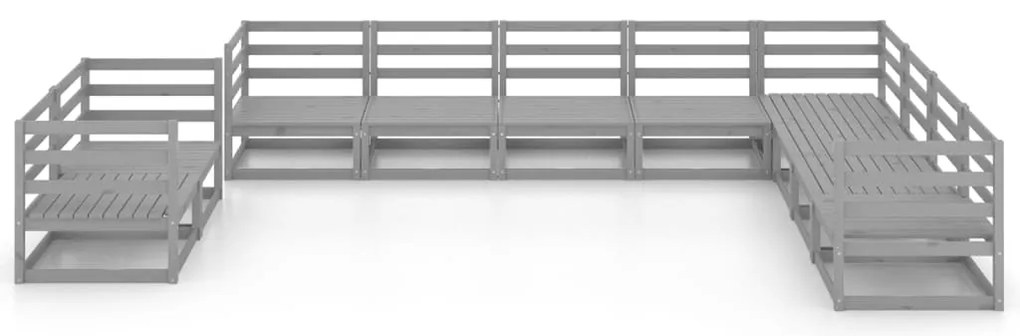 10 pcs conjunto lounge de jardim pinho maciço cinzento