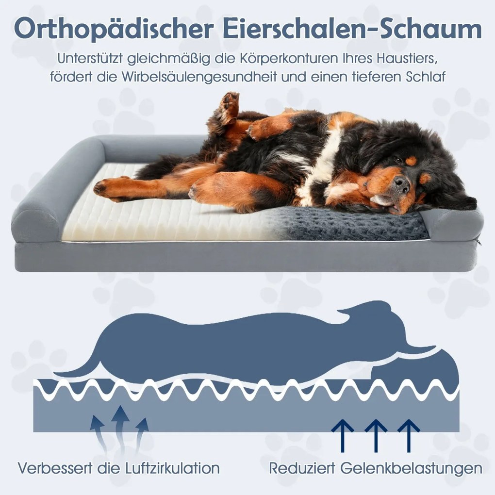 Cama ortopédica para cães grandes 135 x 91 x 18 cm com almofada para cães grandes e médios, cinzento XXL