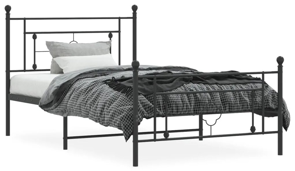 Estrutura de cama com cabeceira e pés 107x203 cm metal preto