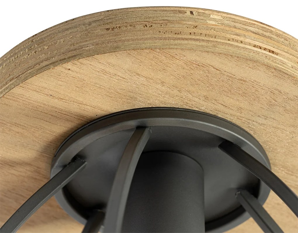 Candeeiro de teto industrial cinzento escuro com madeira - Arthur