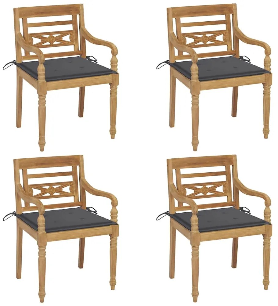 vidaXL Cadeiras Batávia com almofadões 4 pcs madeira de teca maciça