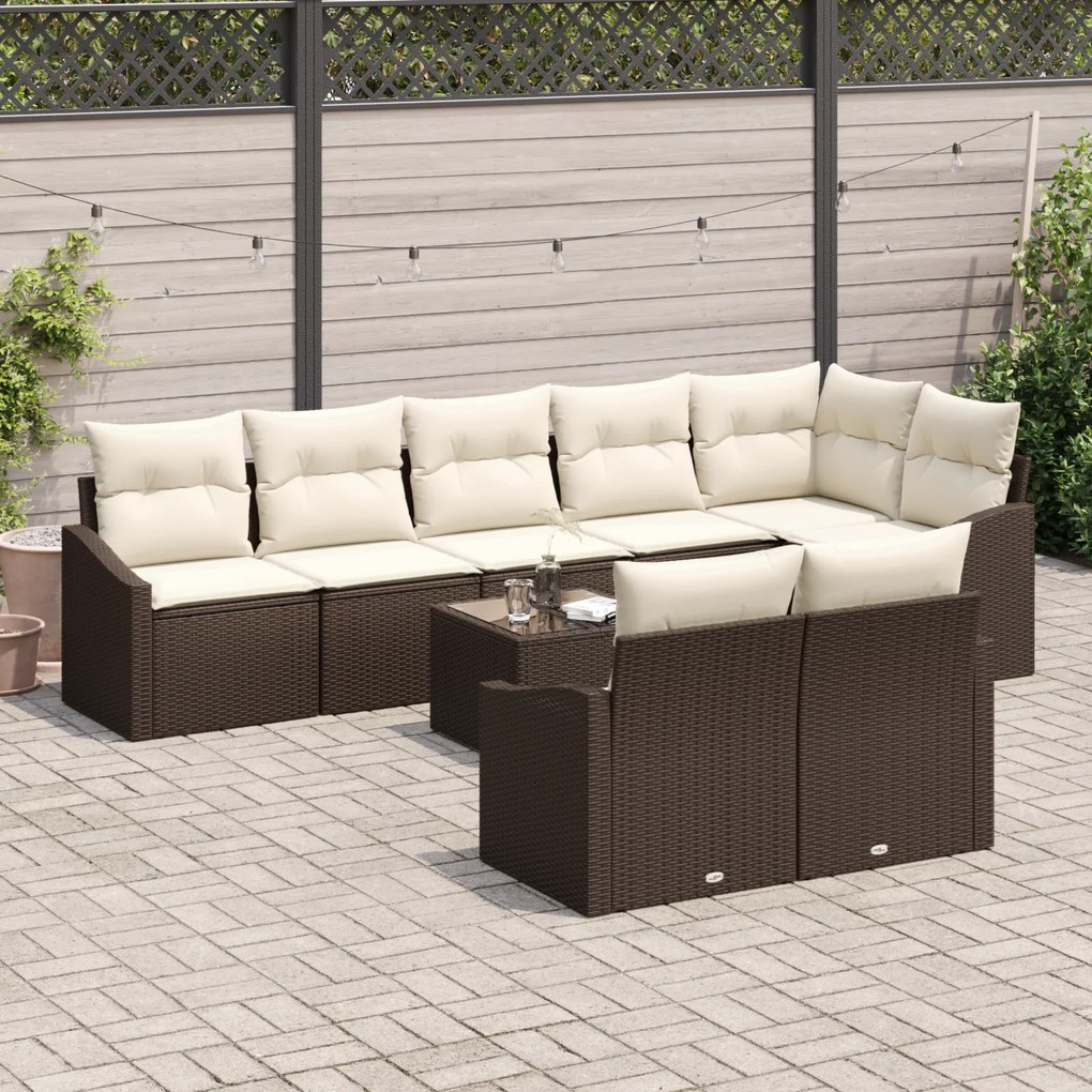 Conjunto de Jantar para Jardim com 8 Peças e Almofadas Cinza em Rattan