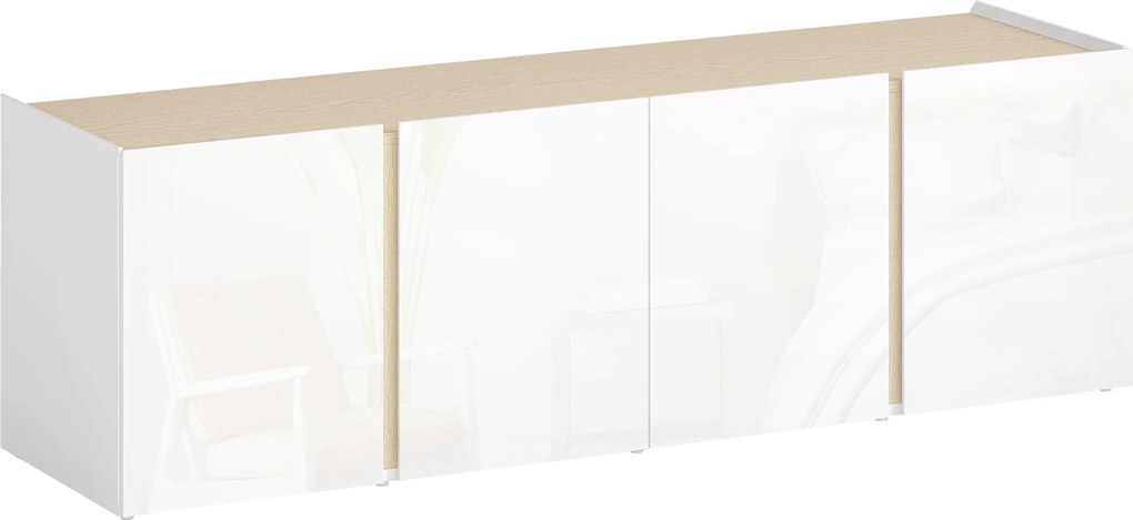 HOMCOM Móvel para TV, rack para TV com 4 portas com fechamento amortecido, prateleira ajustável e passagens para cabos, 135 x 38 x 45 cm, branco | Aosom Portugal