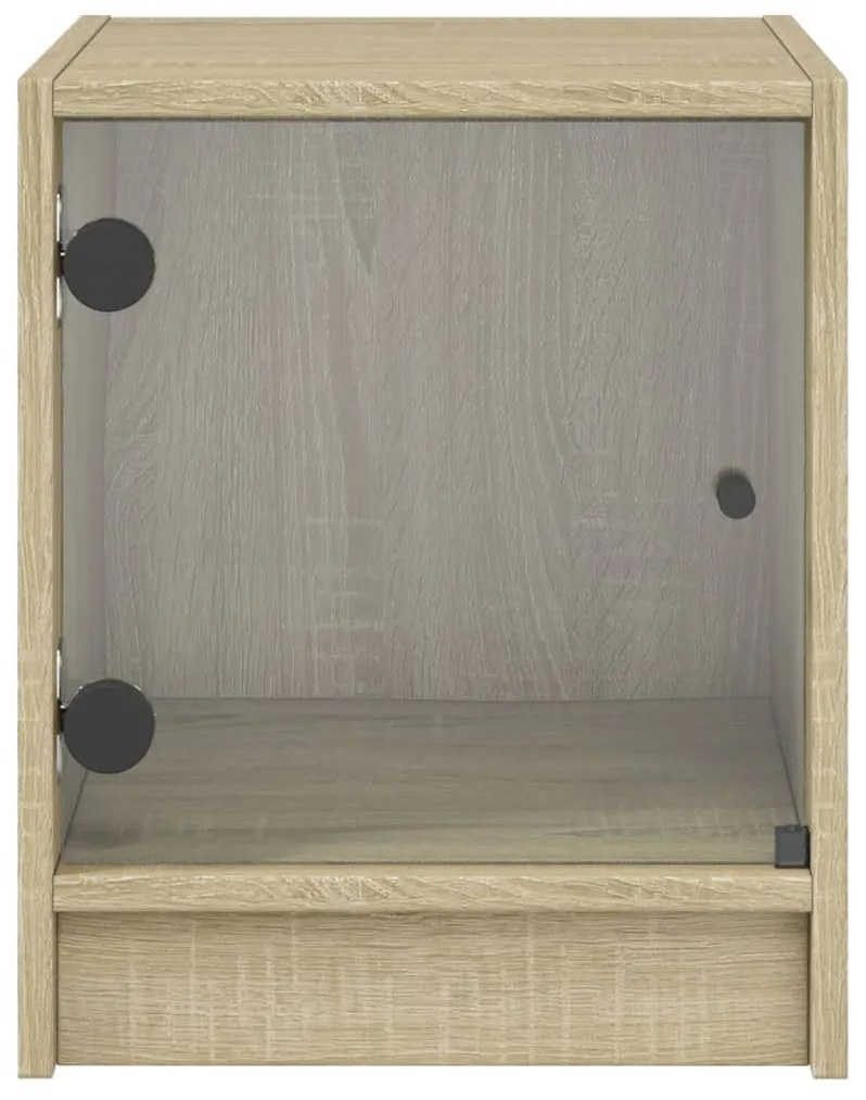 Mesa cabeceira c/ portas vidro 2 pcs 35x37x42cm carvalho sonoma