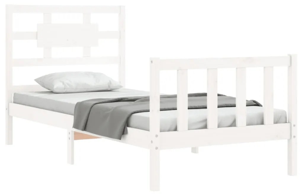 Estrutura de cama com cabeceira 100x200cm madeira maciça branco