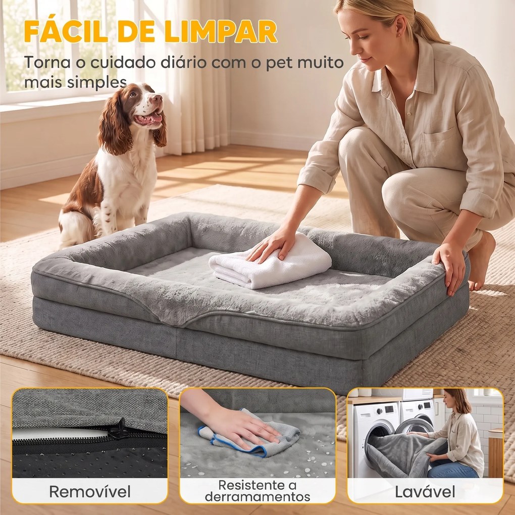 Cama para Cães Médios e Gatos com Base Antiderrapante e Capa Lavável 91x68x16 cm Cinzento