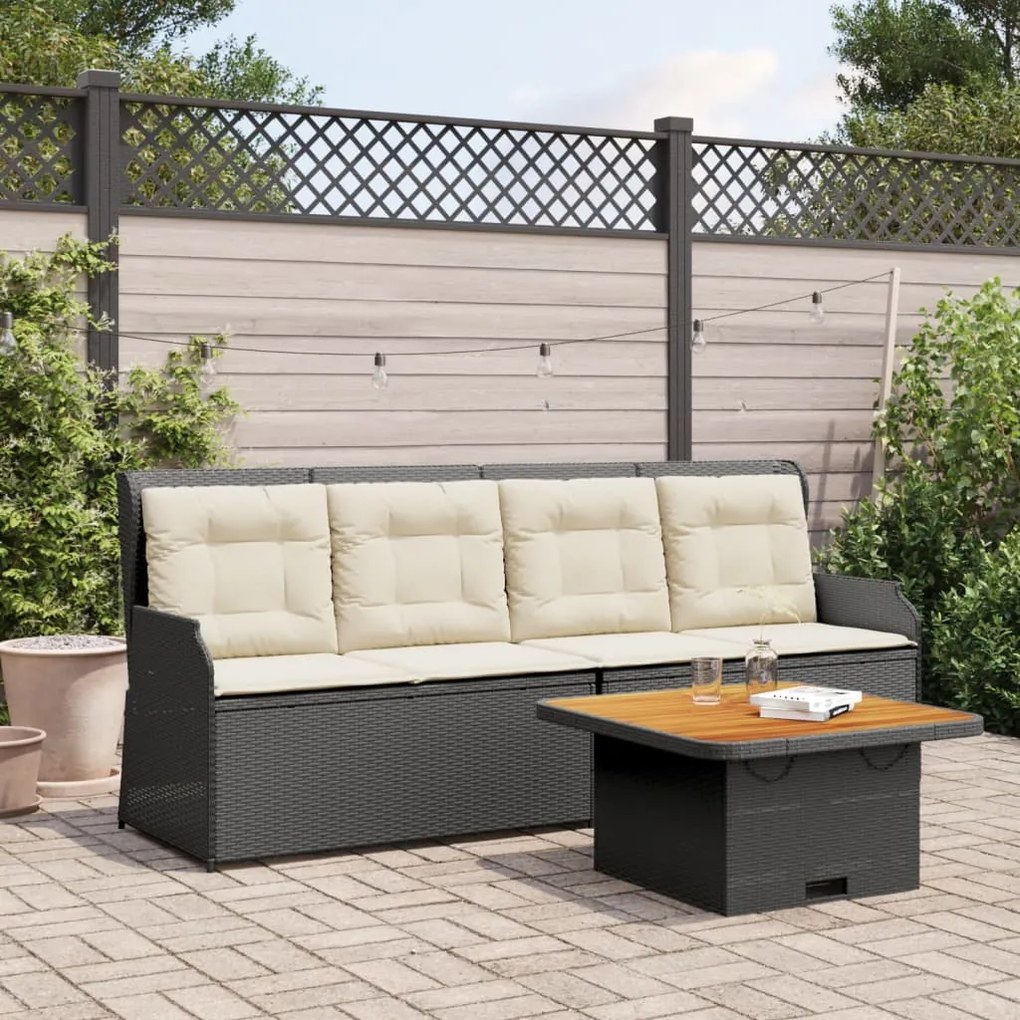 3 pcs conjunto lounge de jardim c/ almofadões vime PE preto