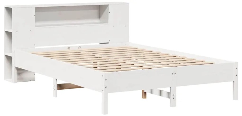 Cama com estante sem colchão 140x190 cm pinho maciço branco
