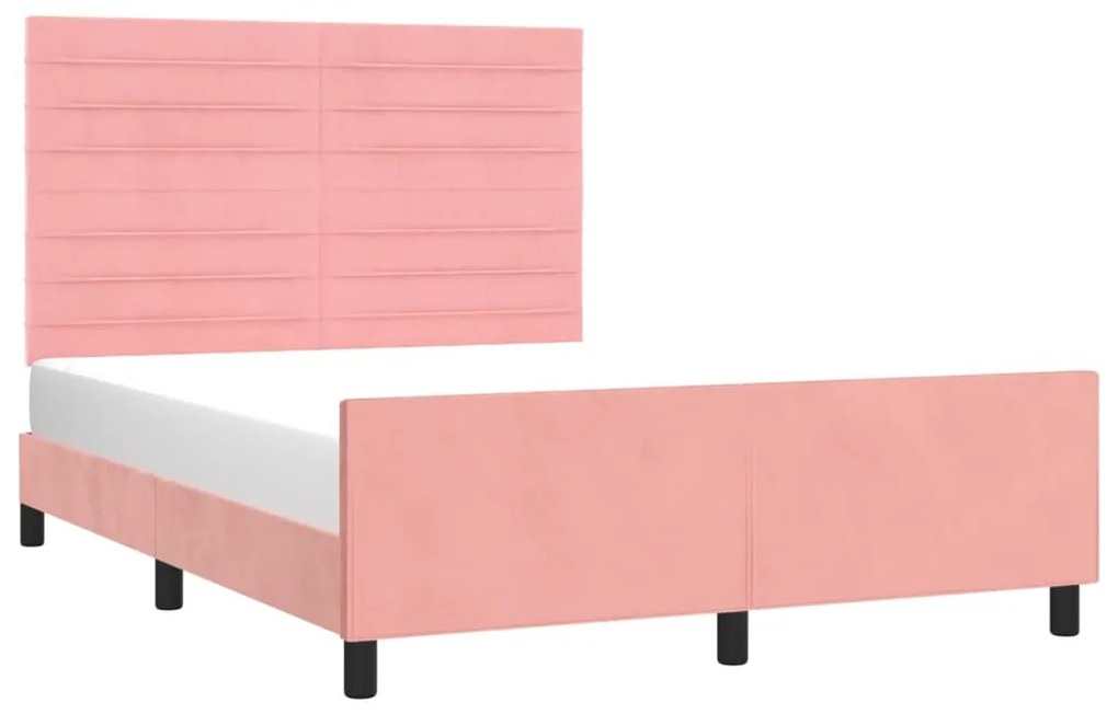 Estrutura de cama c/ cabeceira 140x190 cm veludo rosa