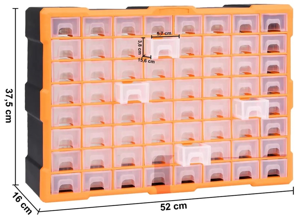Caixa organizadora com 64 gavetas 52x16x37,5 cm