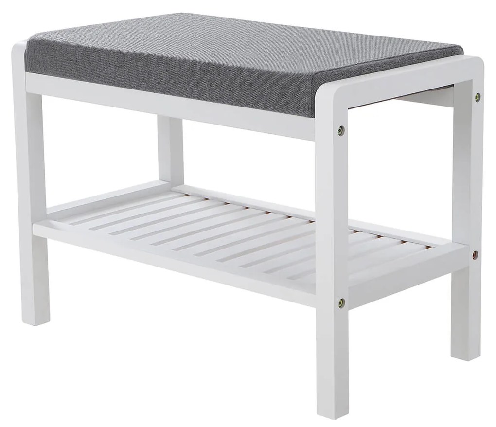 SONGMICS Banco de bambu com sapateira e assento acolchoado, prateleira de armazenamento para entrada, sala de estar, hall de entrada, áreas pequenas, branco LBS65WN