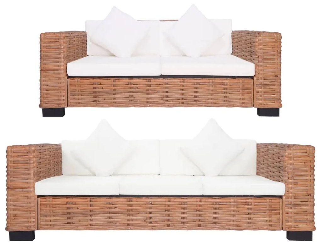 278623 vidaXL 2 pcs conjunto de sofás com almofadões vime natural