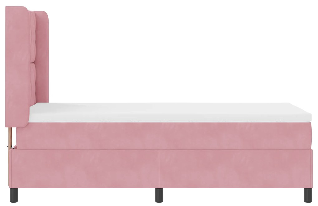 Cama Box Spring com Colchão e LED Rosa 90x190 cm Veludo