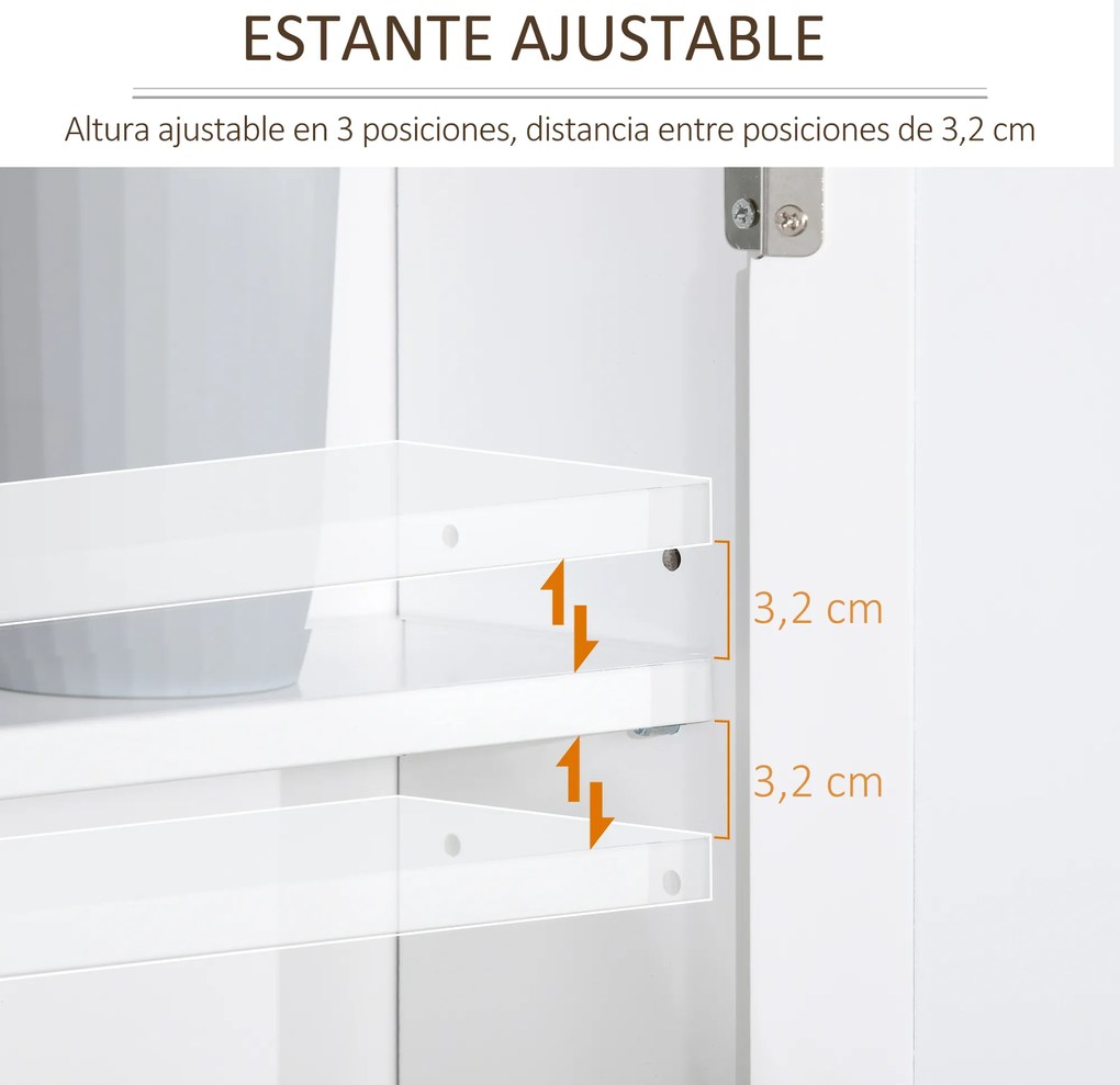 Kleankin Armário de banheiro montado na parede com espelho 2 portas Prateleira ajustável em 3 posições 56x14x46 cm Branco