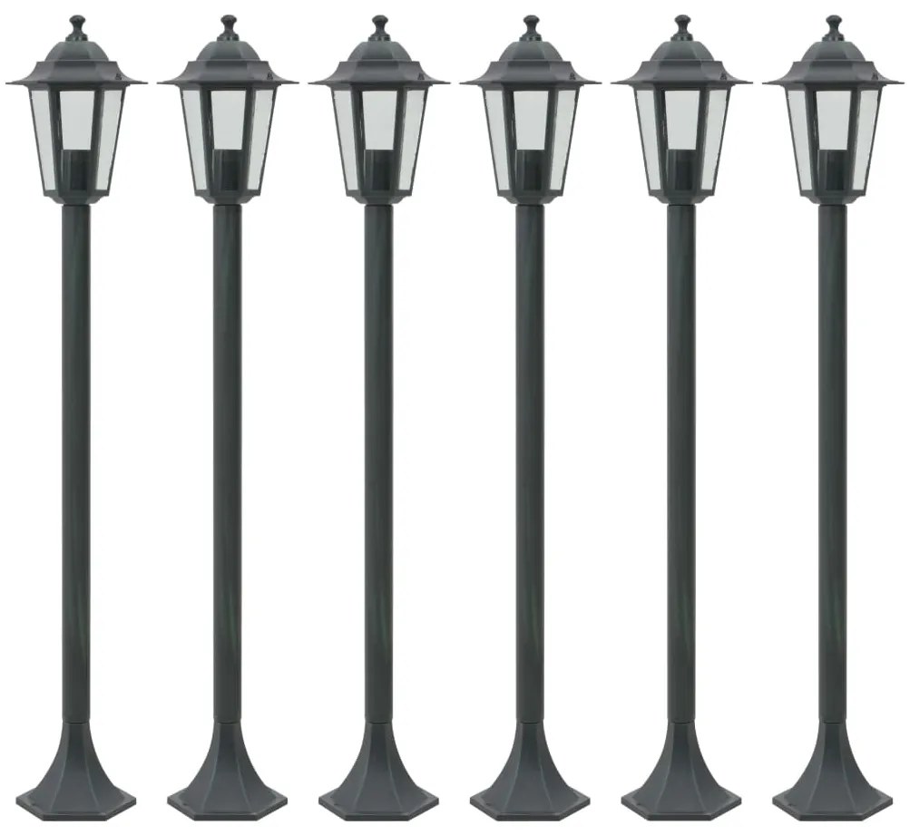 vidaXL Candeeiros pé p/ jardim 6 pcs E27 110 cm alumínio verde escuro