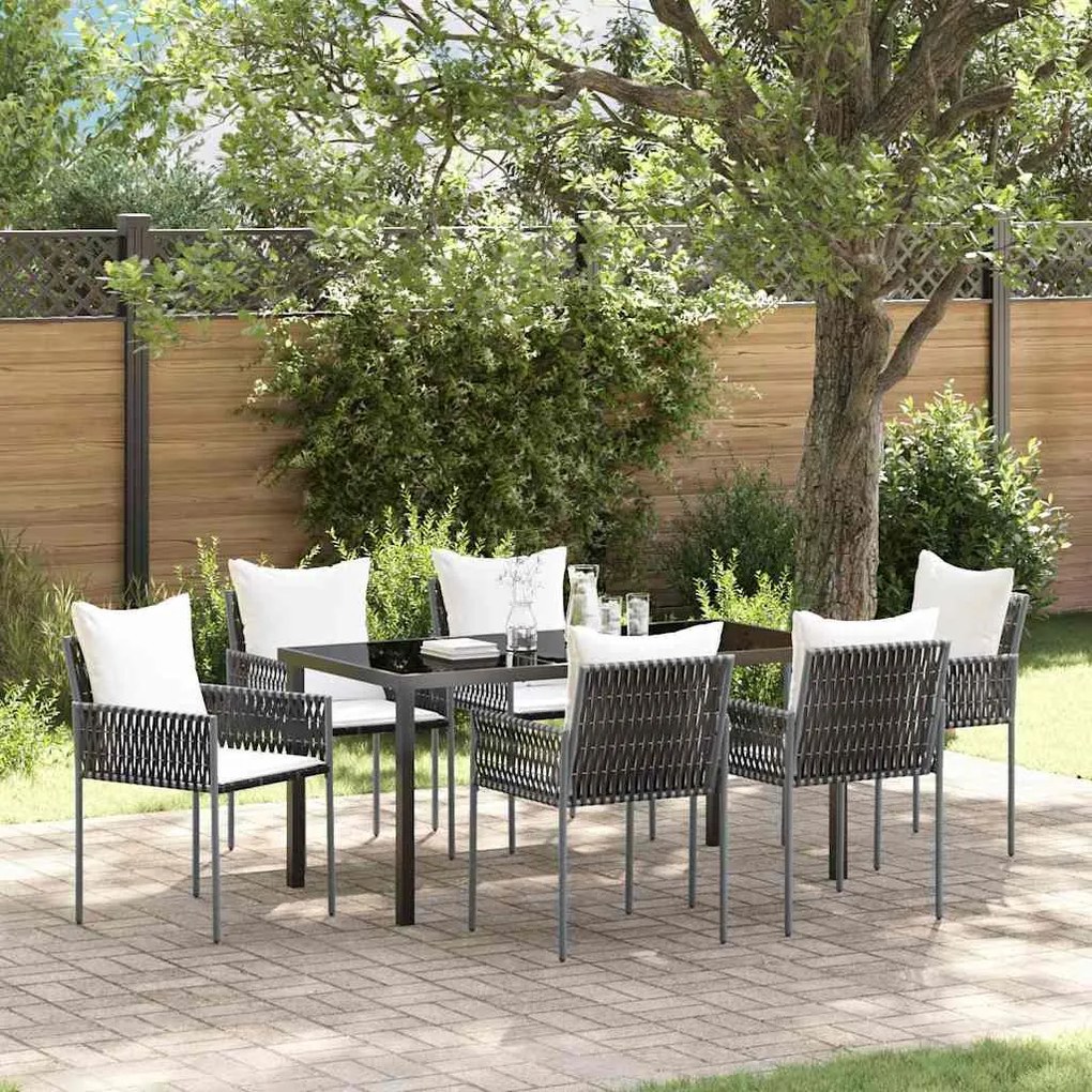 vidaXL Conjunto de Jantar de Jardim com 7 Peças e Almofadas em Castanho, feito de Poliratan.