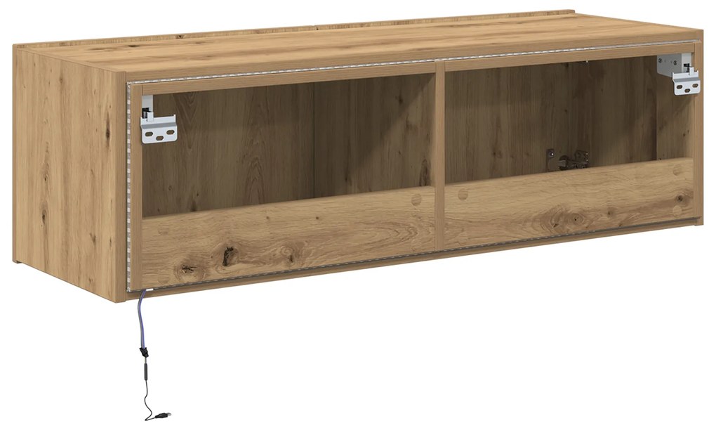 Armário de TV vidaXL com luzes LED Carvalho Artesanal 100x35x31 cm