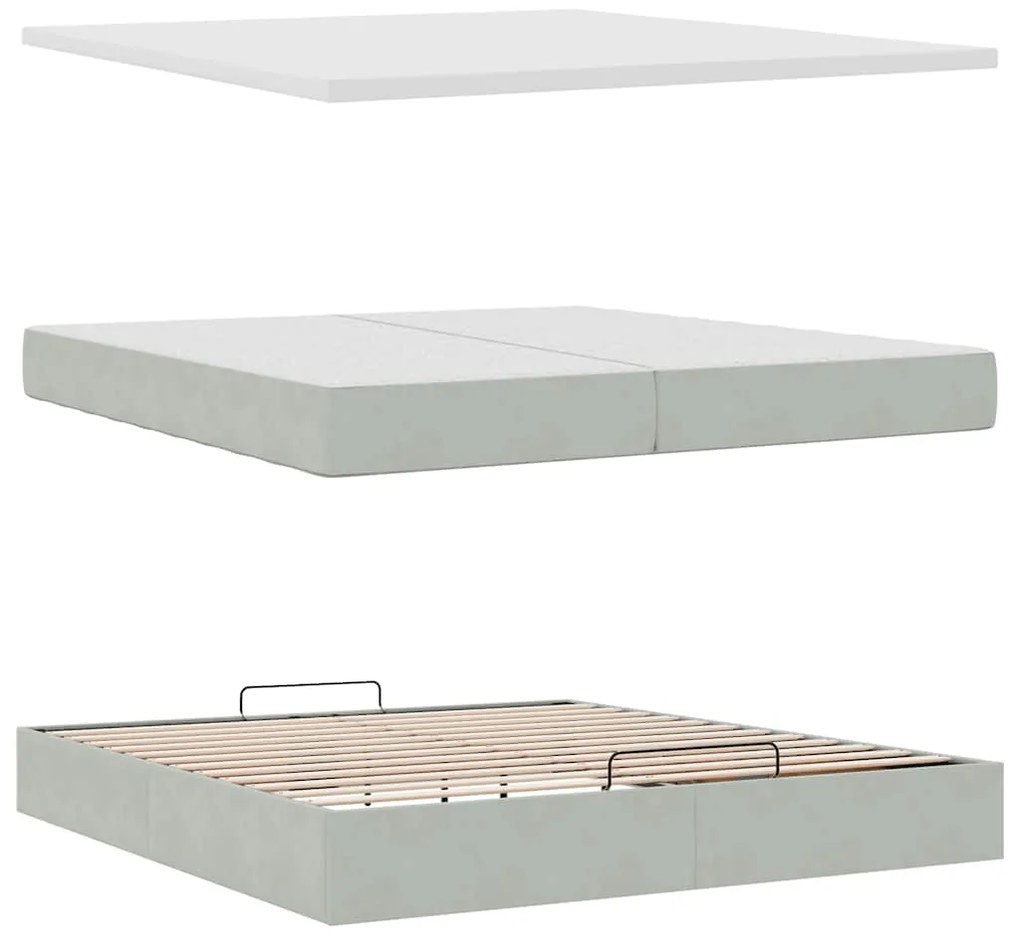 Estrutura de cama otomana com colchão 200x200 cm cinzento claro