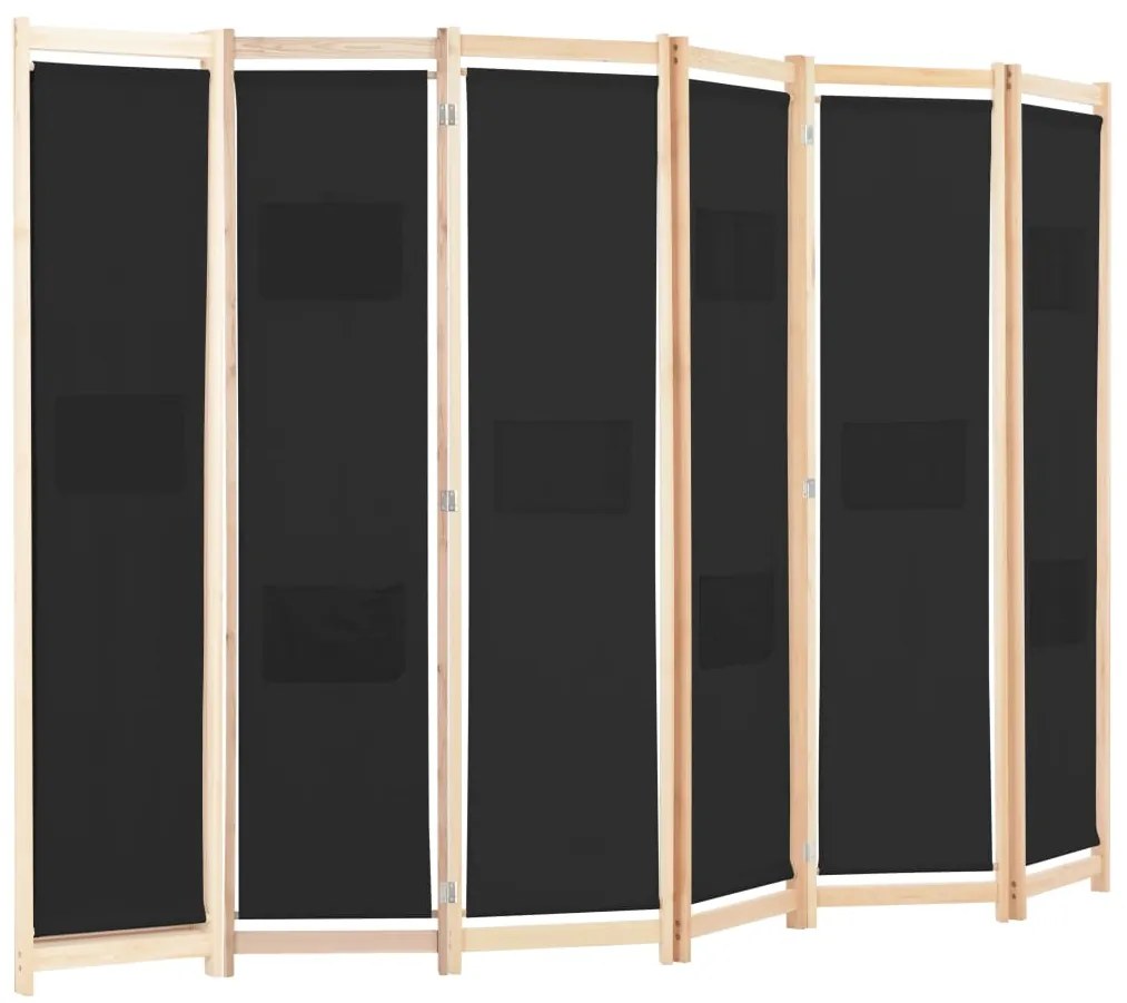 Divisória de quarto com 6 painéis 240x170x4 cm tecido preto