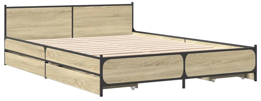 Estrutura de cama c/ gavetas derivados madeira carvalho sonoma