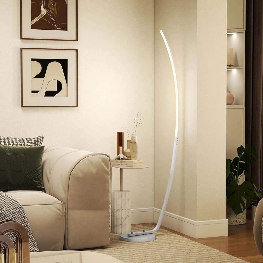 Candeeiro de pé LED com 3 níveis de luminosidade reguláveis, candeeiro de pé moderno com interruptor no pé, prateado
