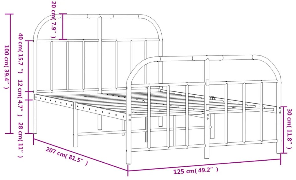 Estrutura de cama com cabeceira e pés 120x200 cm metal branco