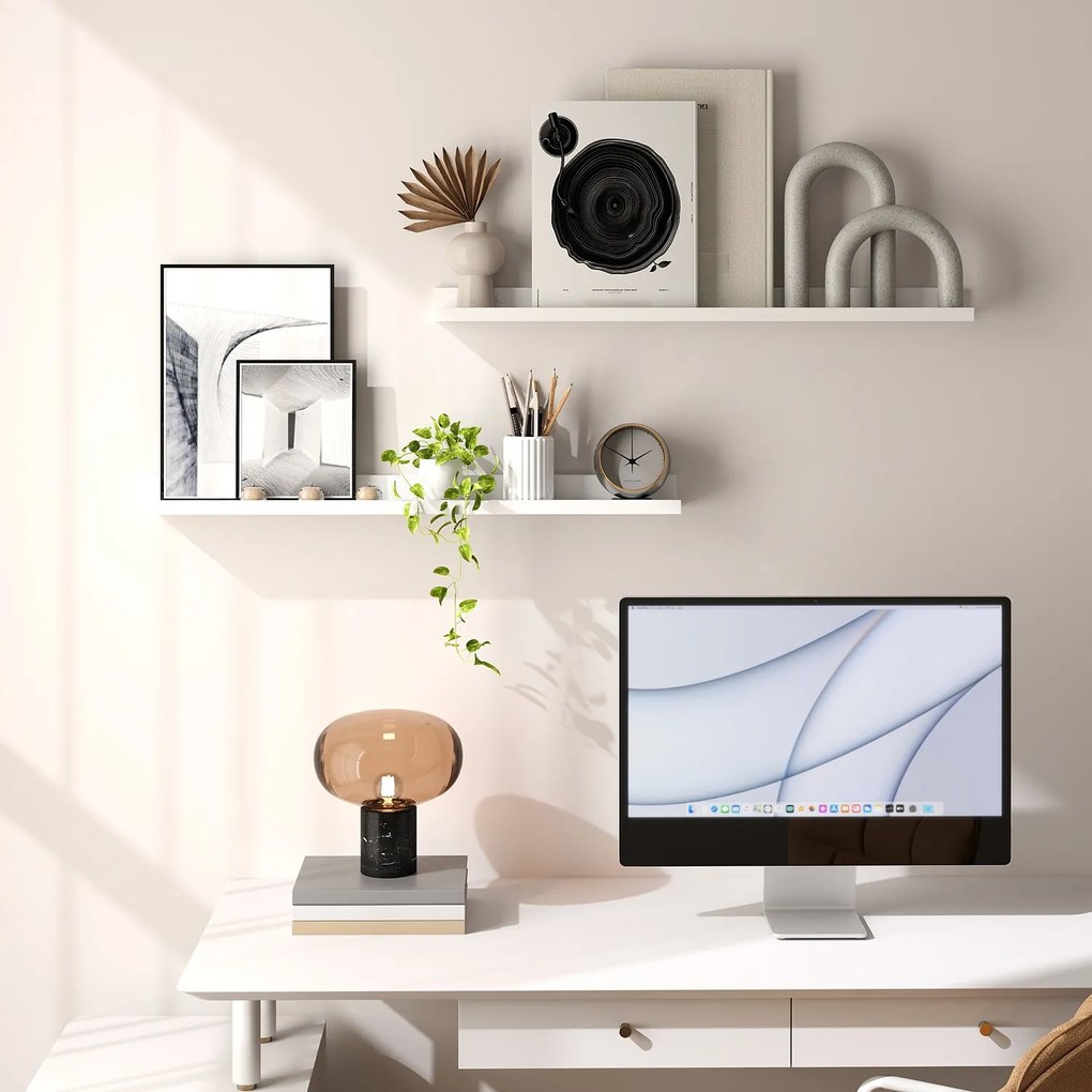 Conjunto de 2 prateleiras suspensa 10 x 80 x 5/2 cm com superfície de alto brilho Branco