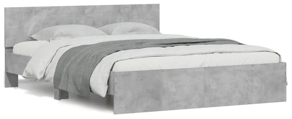 Estrutura cama cabeceira e luzes LED 150x200cm cinzento cimento