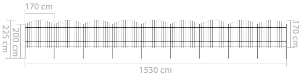 Cerca de jardim com topo em lanças (1,5-1,75)x15,3 m aço preto