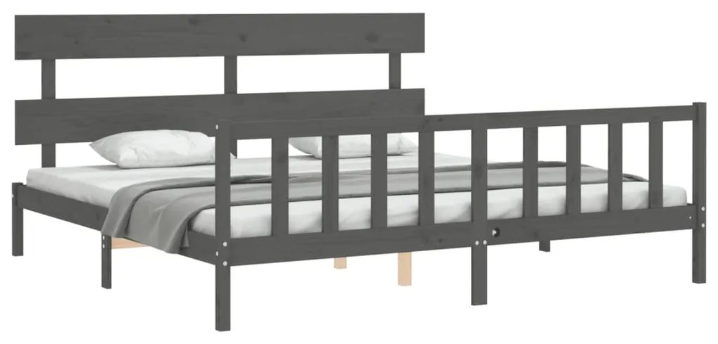 Estrutura de cama com cabeceira 200x200 cm madeira maciça cinza
