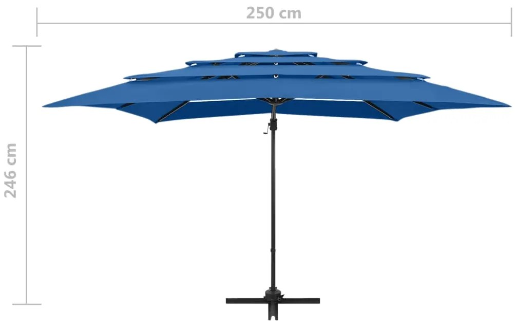 Guarda-sol 4 camadas com poste alumínio 250x250 cm azul ciano