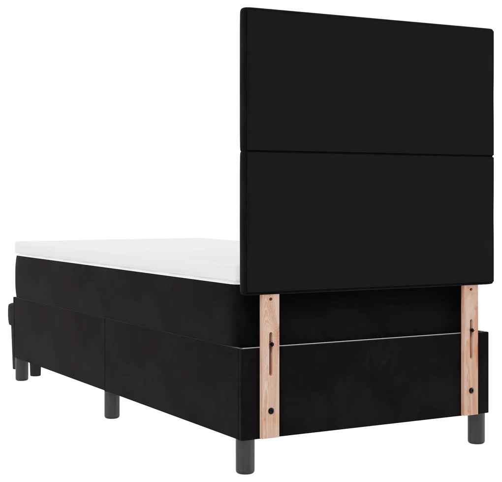 Cama Box Spring com Colchão e Banco Preto 90x190 cm Veludo