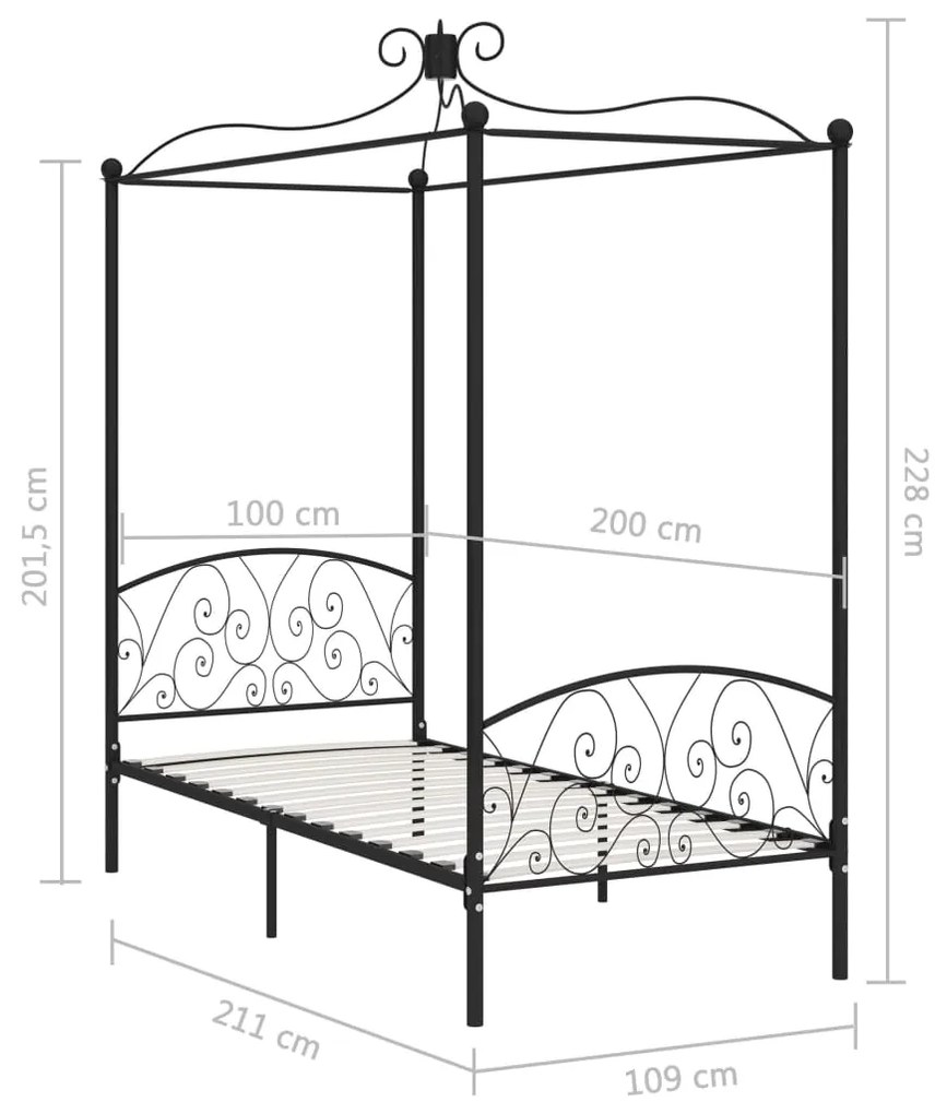 Estrutura de cama com dossel 100x200 cm metal preto