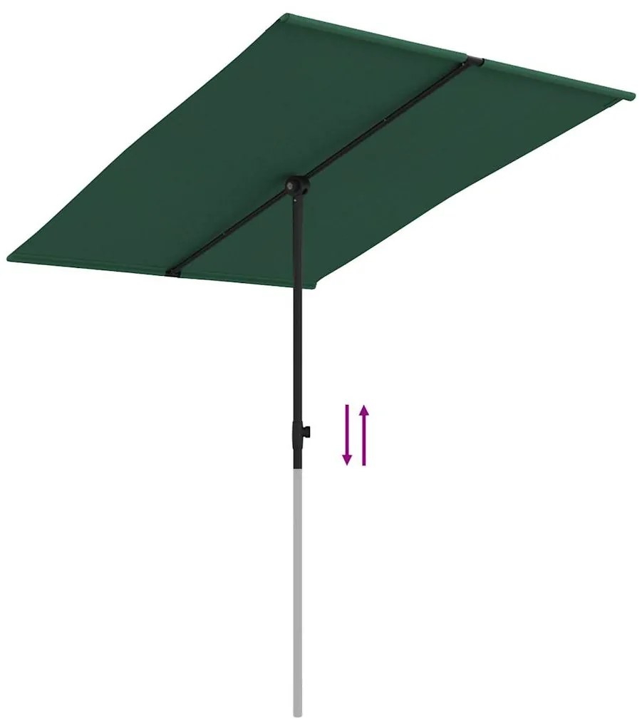 Guarda-sol de jardim com poste de alumínio 2x1,5 m verde