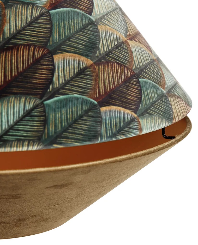 Candeeiro suspenso moderno bronze com abajur de veludo duplo, design de folha e bege - Combi 1