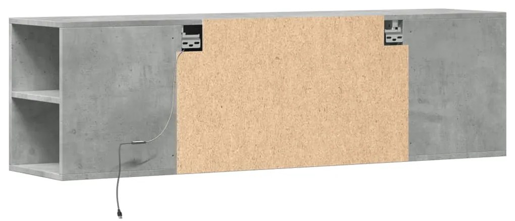 Móvel de parede p/TV c/luzes LED 135x31x39,5cm cinzento cimento