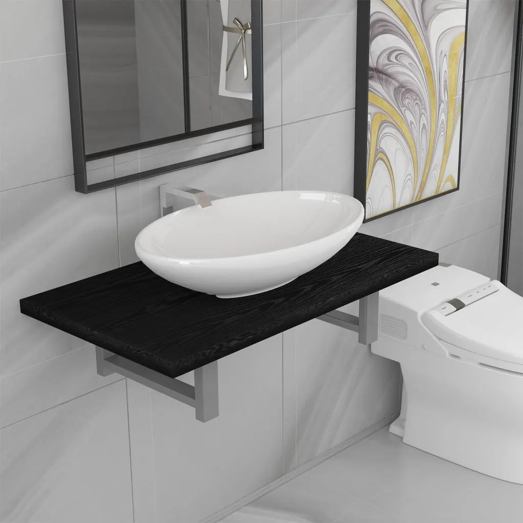 Conjunto de móveis de casa banho 2 peças cerâmica preto