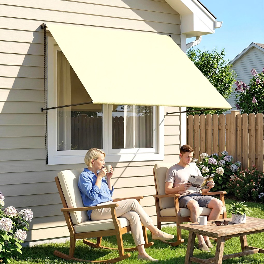 Toldo manual retrátil com inclinação ajustável, 150 x 116 cm, proteção UV, alumínio e poliéster, cor creme