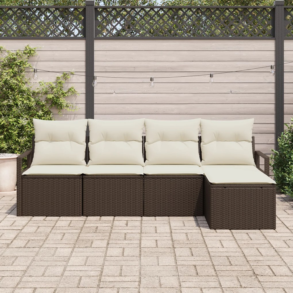 Conjunto de Sofá de Jardim vidaXL de 5 Peças com Almofadas Marrom Poli