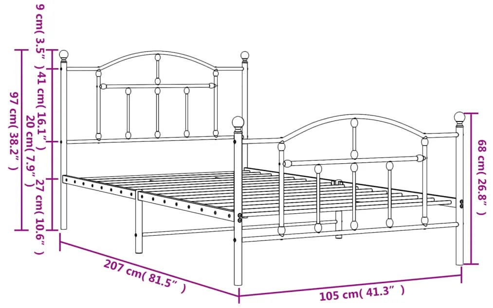 Estrutura de cama com cabeceira e pés 100x200 cm metal branco