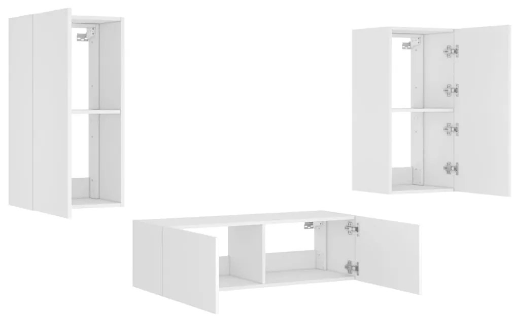 3 pcs móveis de parede para TV com luzes LED branco