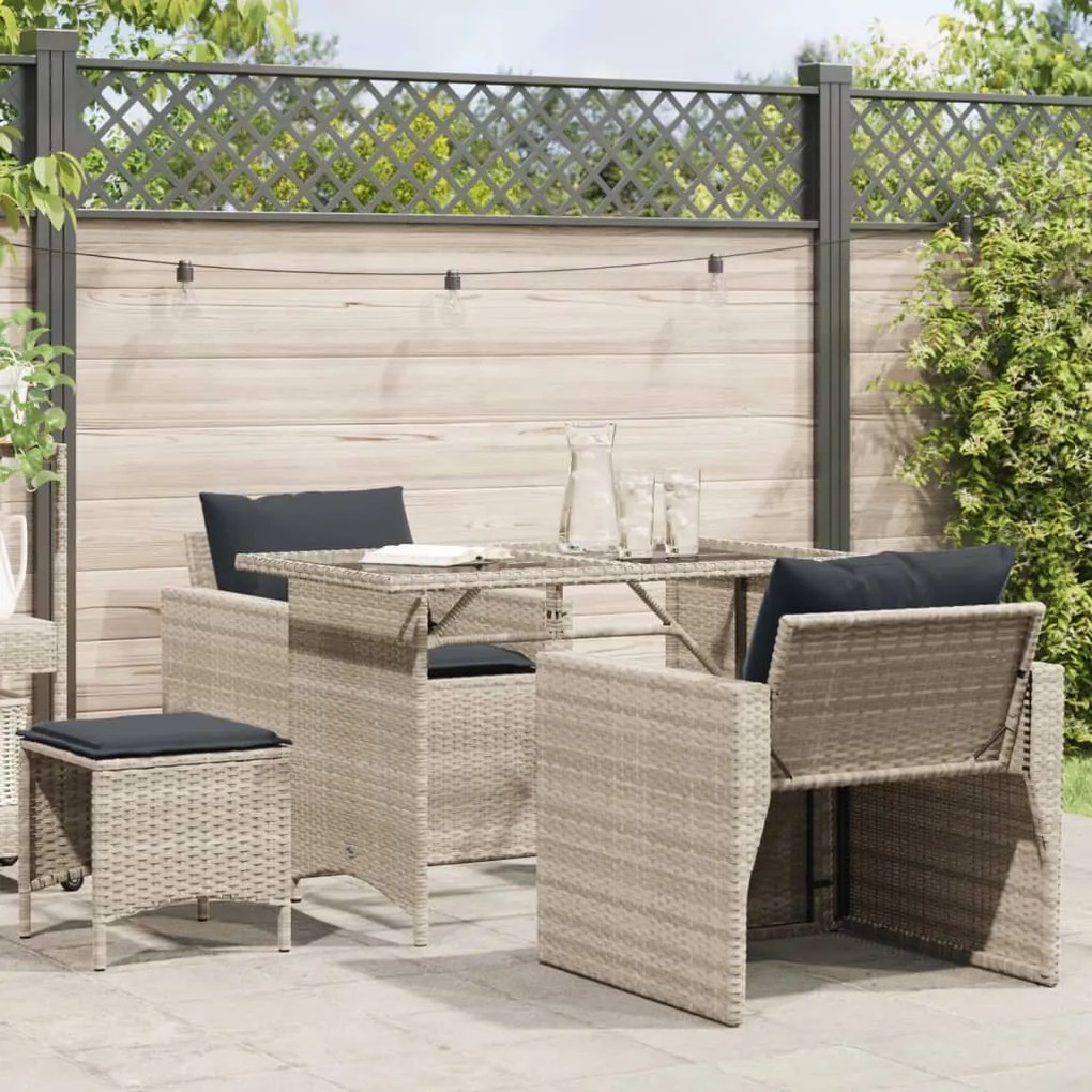 4 pcs conj. sofás jardim c/ almofadões vime PE cinzento-claro