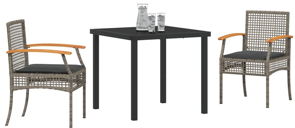 Conjunto de Jantar de Jardim de 3 Peças com Almofadas Cinza Vime Polié