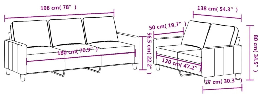 2 pcs conjunto de sofás com almofadões tecido castanho