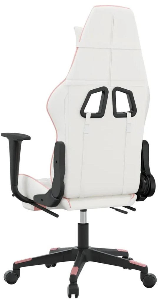 Cadeira gaming com apoio p/ pés couro artificial branco e rosa